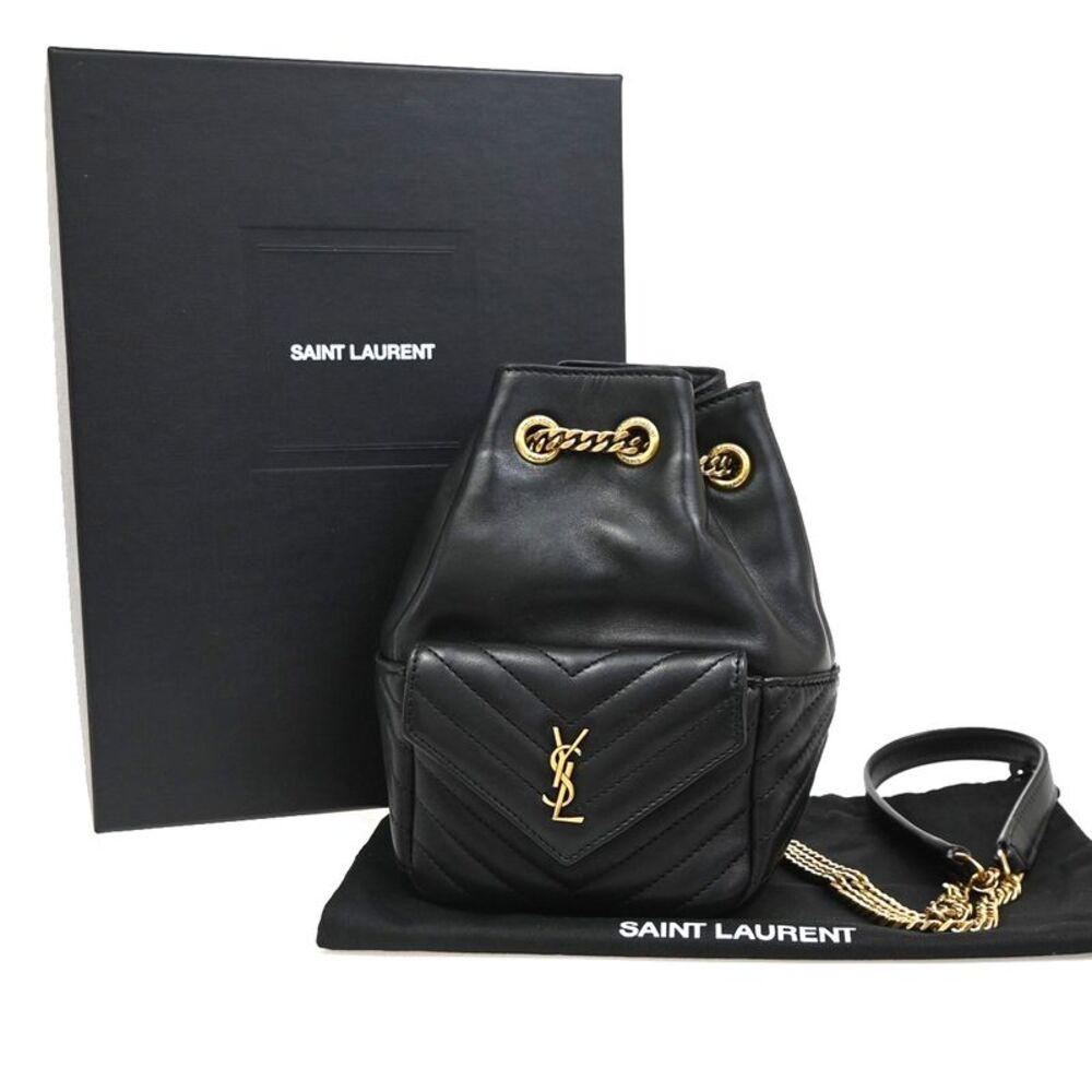 Saint Laurent Joe Bucket Matelasse Chevron Leather Black Leather Handbag